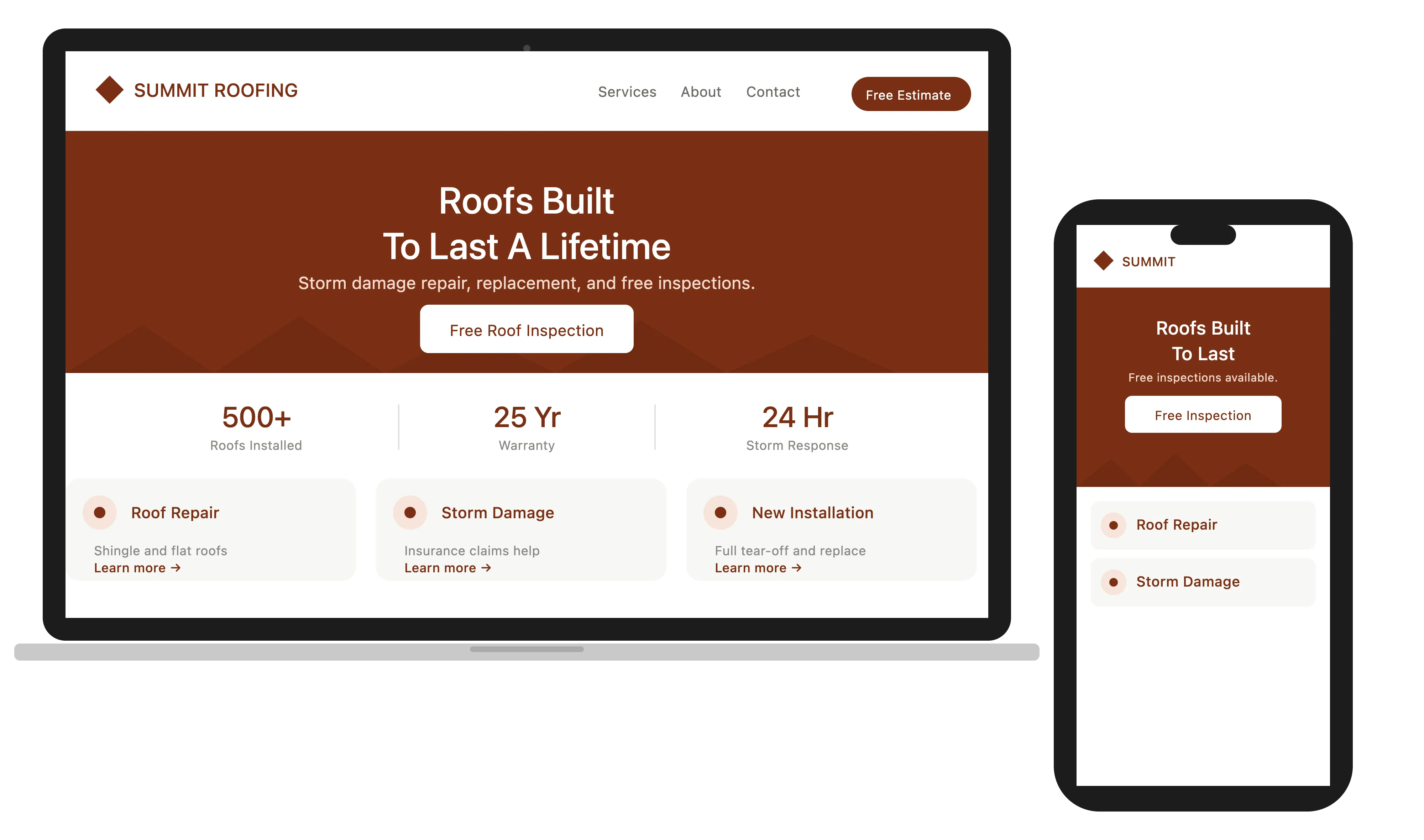 Summit Roofing website shown on a laptop and phone